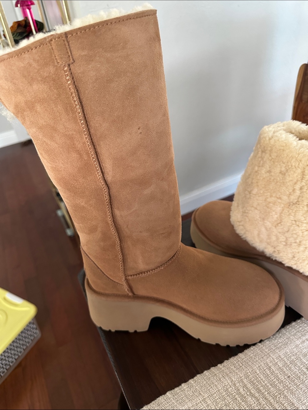 UGG Chestnut Platform Shearling Cuff Ankle Boots - Picture 5 of 8